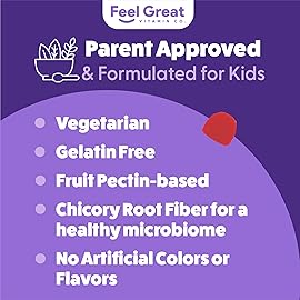 The Feel Great Vitamin Company Fiber Gummies for Kids for Digestive Support | Constipation Relief for Kids | Fruity Flavored Chewable Fiber Gummies | Vegetarian Supplements | 60 Day Supply