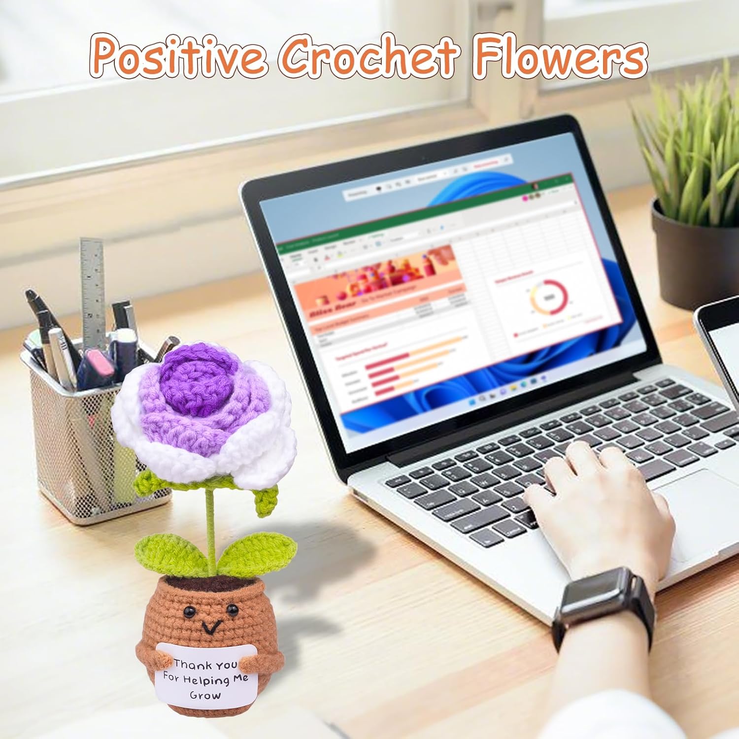 Mini Positive Crochet Rose Doll Gifts, Handmade Emotional Support Knit Toys with Card, Mothers Day, Christmas, Valentine's Day, Birthday Present Idea - Knitted Desk Decor - Image 6