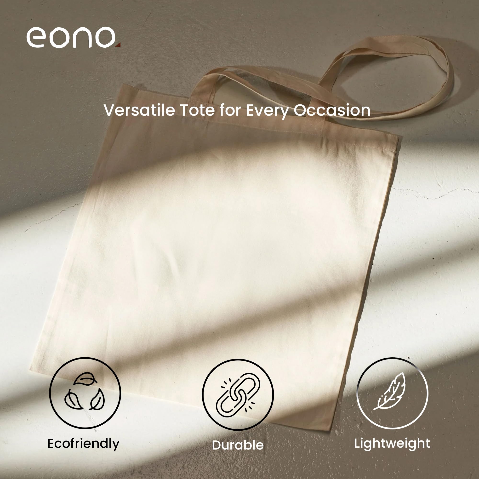 Amazon Brand-Eono, 100% Cotton Tote, Pack of 6, Reusable Tote Bags For Women, Shopping Bag For Grocery, Sturdy Bag, 15 kgs Capacity, Aesthetic Office Bag For Women, Tote Bag For Women College -Natural 4