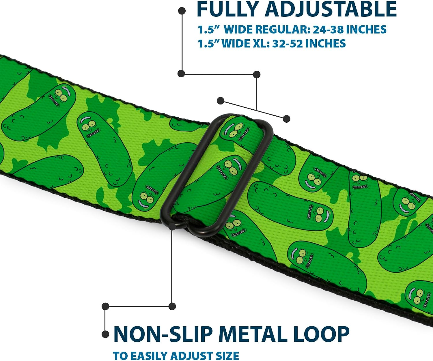 Rick and Morty Belt, Seatbelt Buckle Belt, Rick and Morty Pickle Rick Scattered Greens, Adjustable