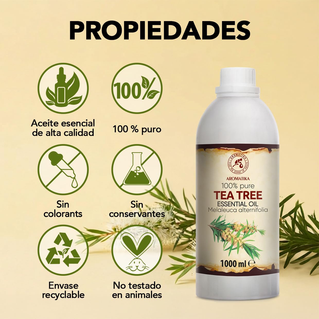 Aceite Esencial De Árbol De Té 500 ml - Melaleuca Alternifolia - Natural y Puro - Aceites Esenciales para Difusores - Fragancias para el Hogar - Jabones y Velas - Sauna - Aroma fresco - Aromaterapia