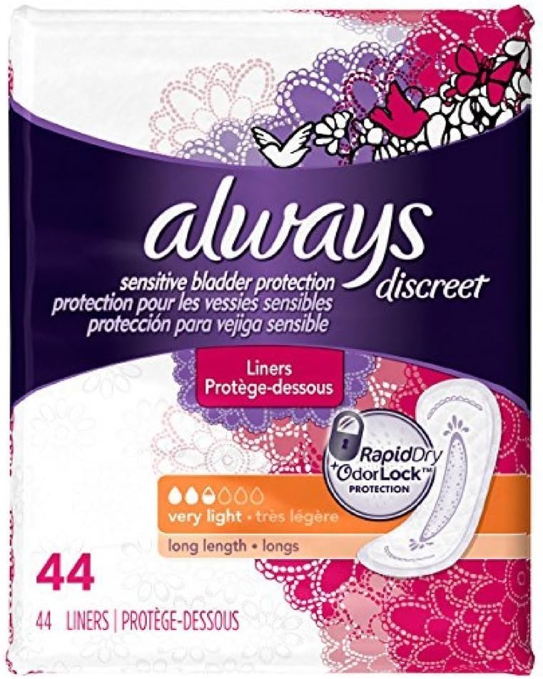 Always Discreet Bladder Protection Very Light, 44 Liners, Pack of 2.