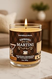 Bath & Body Works Espresso Martini Single Wick Candle, 8 oz, Rich Coffee and Vanilla Fragrance, Long-Lasting Burn