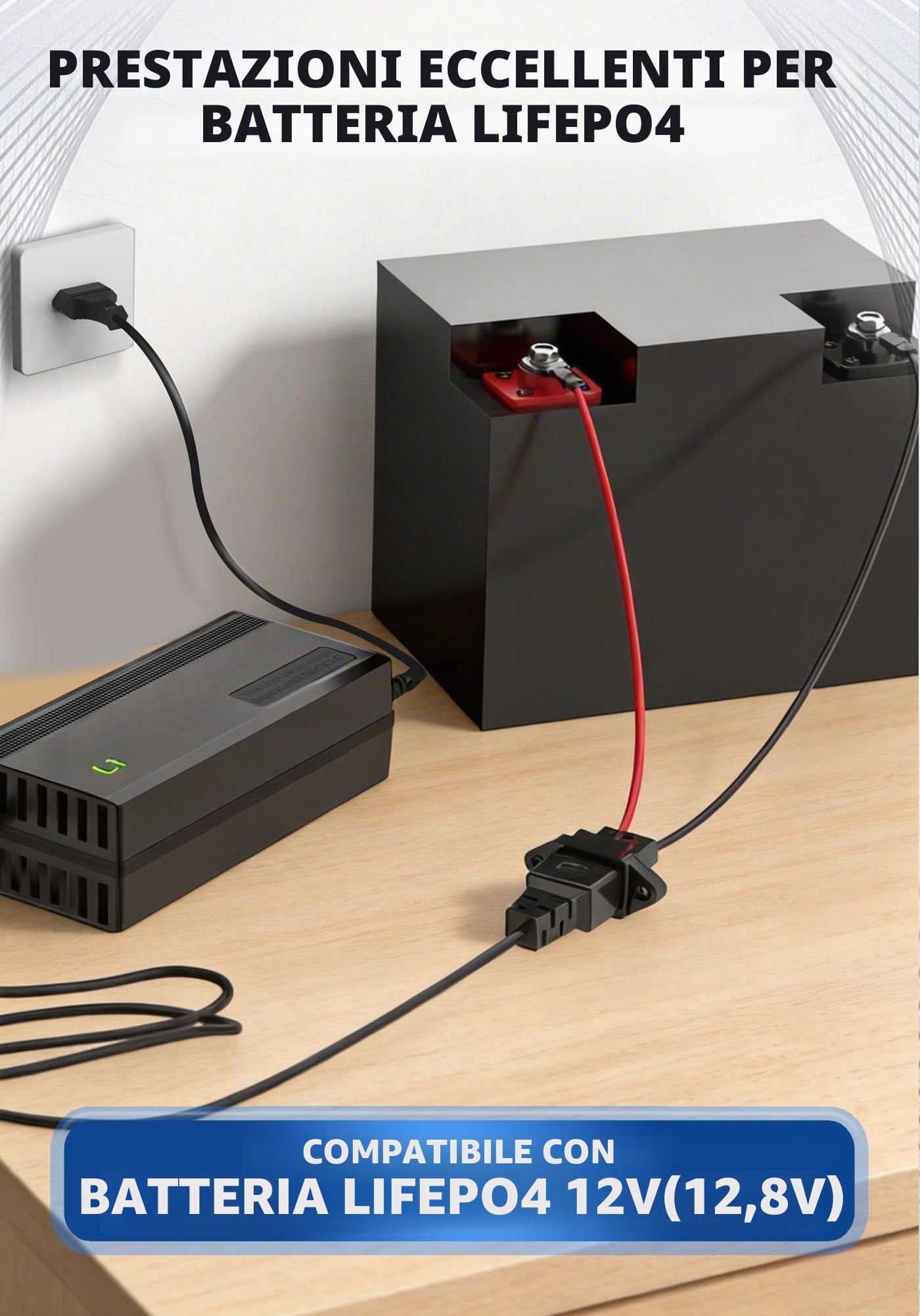 Caricabatterie al litio LiFePO4 14,6V 10A, caricabatterie 12V per batterie agli ioni di litio LiFePO4