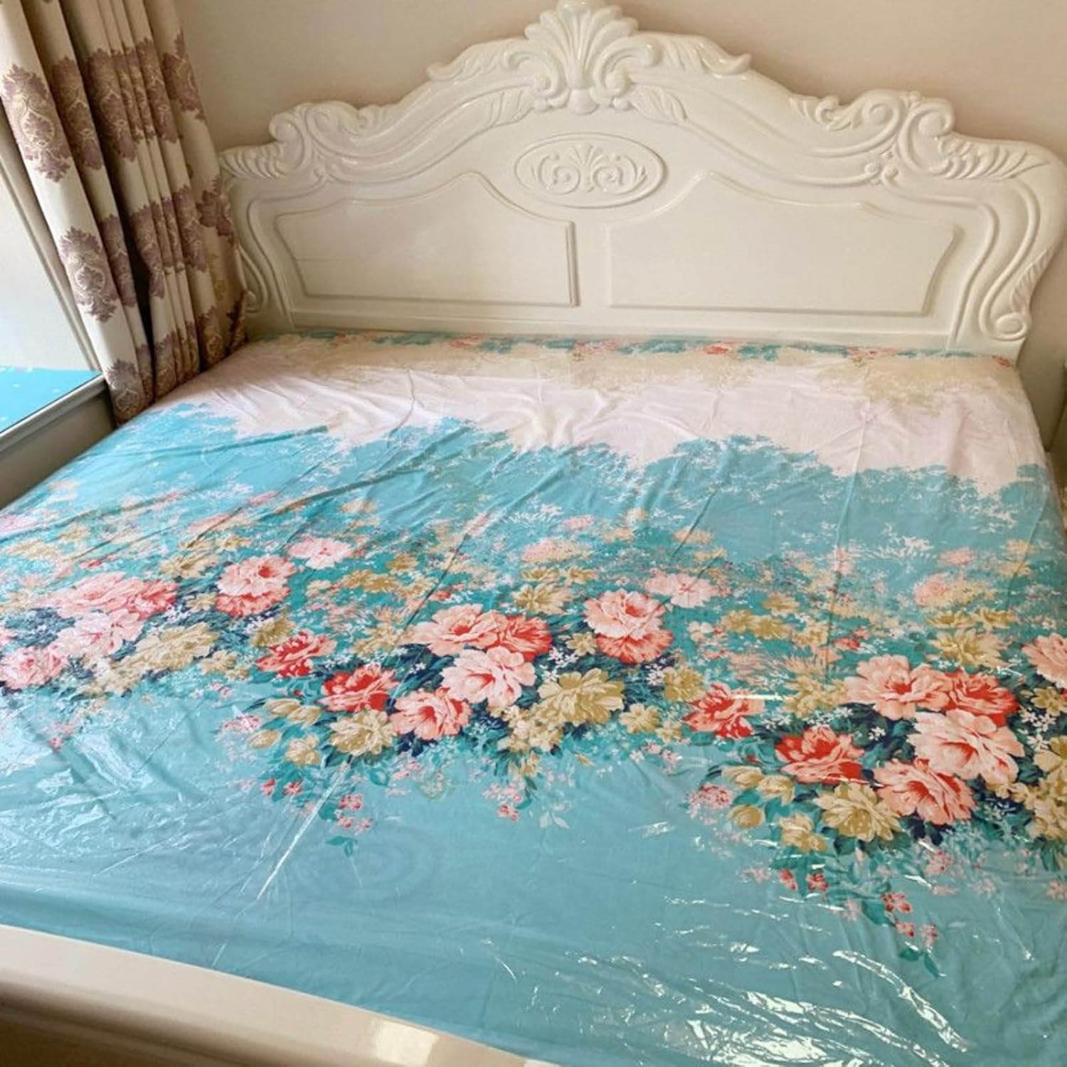 Plastic Mattress Protector Vinyl Mattress Cover, Waterproof Fitted Sheet Bed Bed Cover Wipeable Wetting and Spill Protection for Mattress (Transparent,59x78x11.8in)