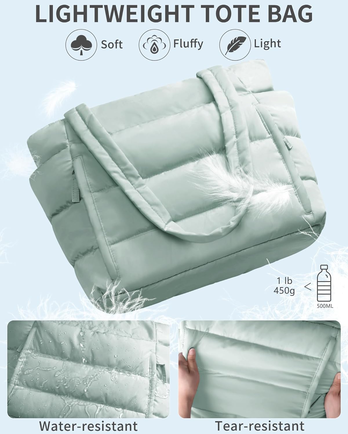 Puffer Tote Bag for Women, Lightweight Puffy Work Handbag Teacher Nurse Quilted Shoulder Bag for School Travel Gym | Cloud Bag w/ Zipper, Daily College Bags, 15.6" Computer Bag, Clinical Nursing Bag, 40 OZ Tumbler Holder, Ideal Gift for Women - Image 6