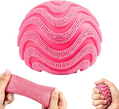 Fuzz Ball Fidget Stress Toy,Fuzzball Sensory Ball with Spiky Texture,Fuzz Ball Squishy Sensory for Anxiety Stress Relief,Fuzzball Stress Ball for Kids & Adult,Portable Fidget Toy for Home Pink