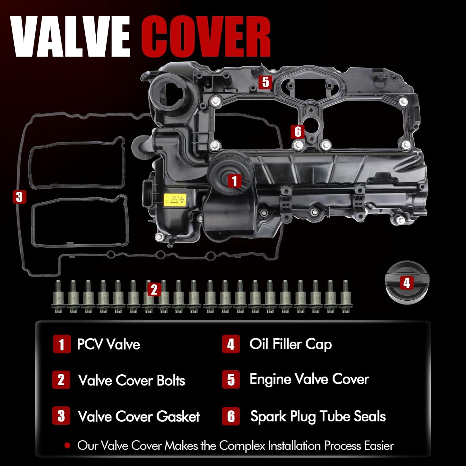 MITZONE N26 Engine Valve Cover with Gasket Bolts Kit & Oil Cap for BMW 2012/2014-2016 328i 328i xDrive 428i 2.0L Replace 11127633630 N26 SULEV