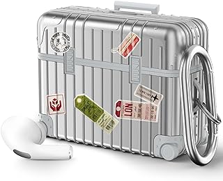 AirPods Pro 2 Case Cover, KOREDA Funny Suitcase Design Case for Airpods Pro 2nd Generation/1st Generation (2022/2019), Cute Fashion Protective Hard Case for Women Men with Keychain (Silver)
