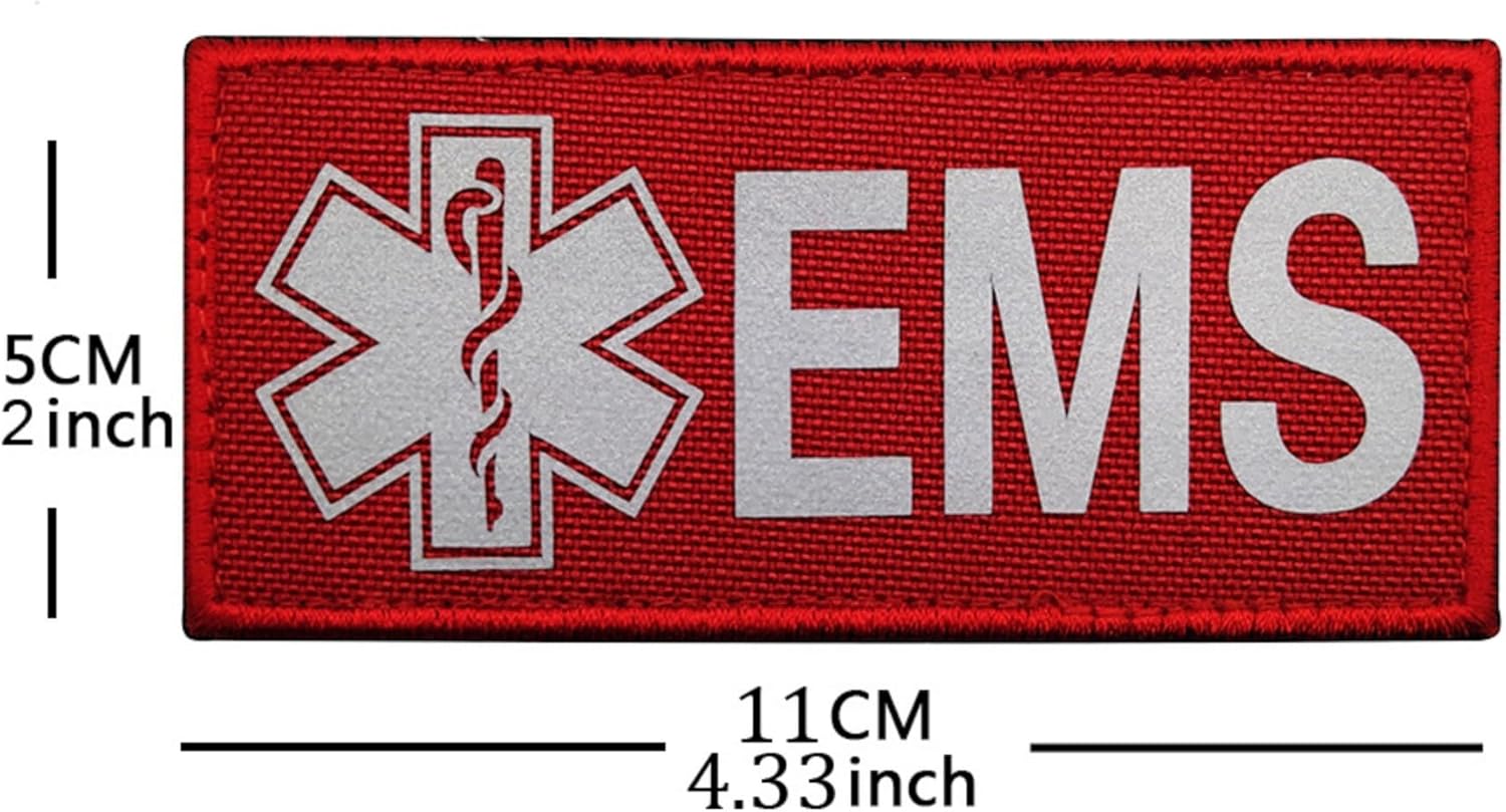 反射性EMSメディカルパッチ、4.33 x 2インチ、面ファスナーバッキング、レッドとホワイト、2パック