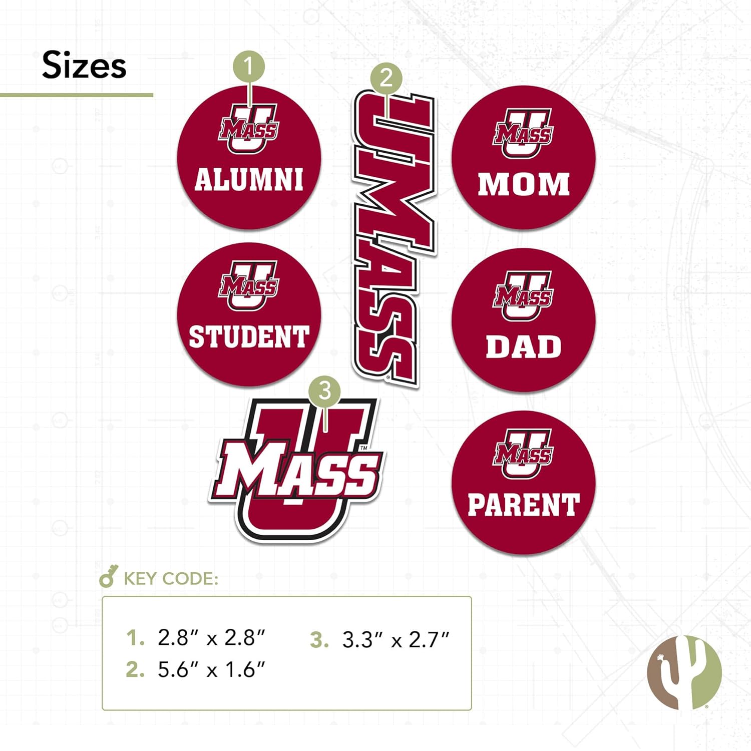 Desert Cactus University of Massachusetts Sticker UMass Amherst Vinyl Decals Laptop Water Bottle Car Scrapbook (Round Family) - Image 3