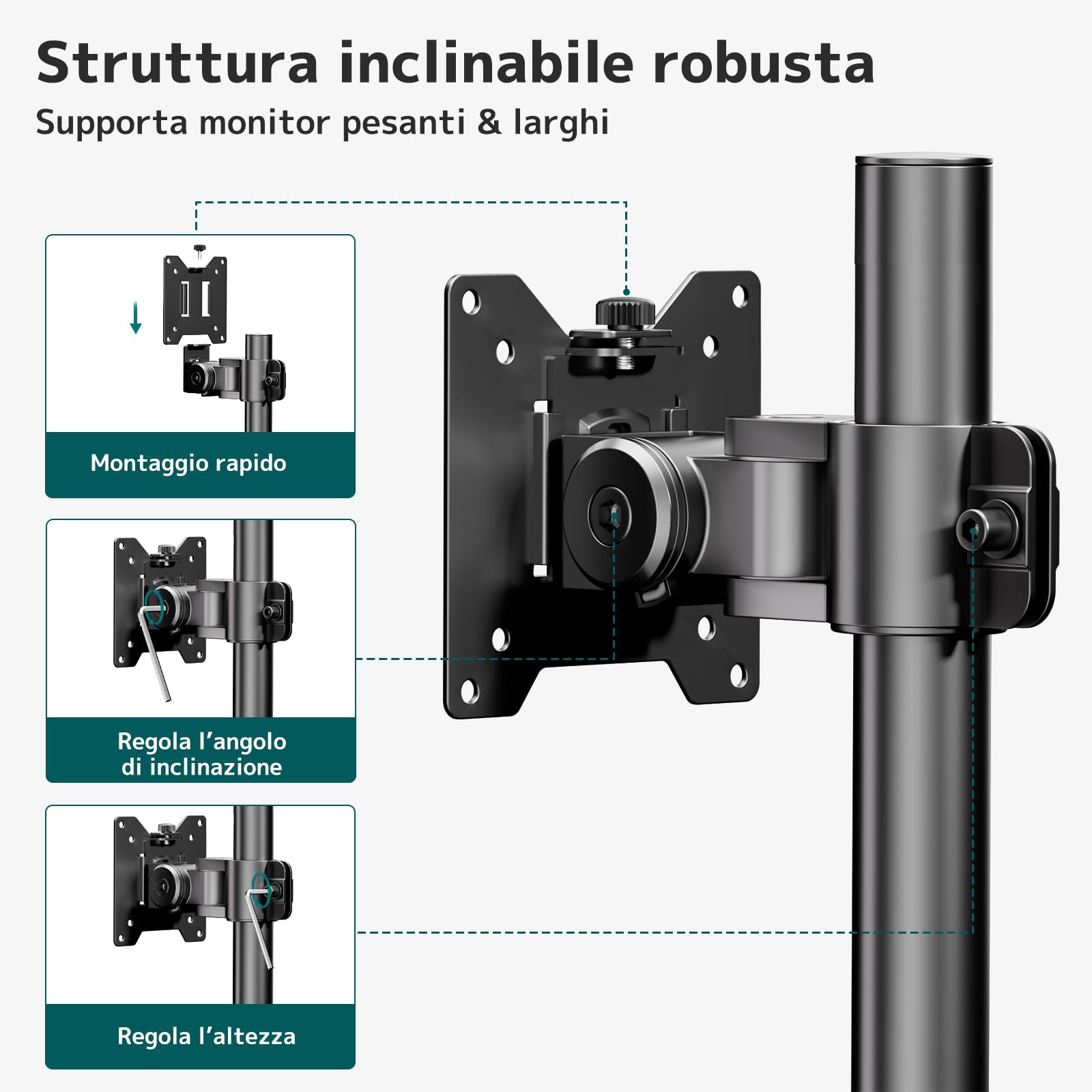 Supporto Doppio Monitor Verticale, Supporto per schermi ad alta resistenza con palo extra alto da 803 mm e impilamento verticale per monitor da 17" - 49" con rotazione