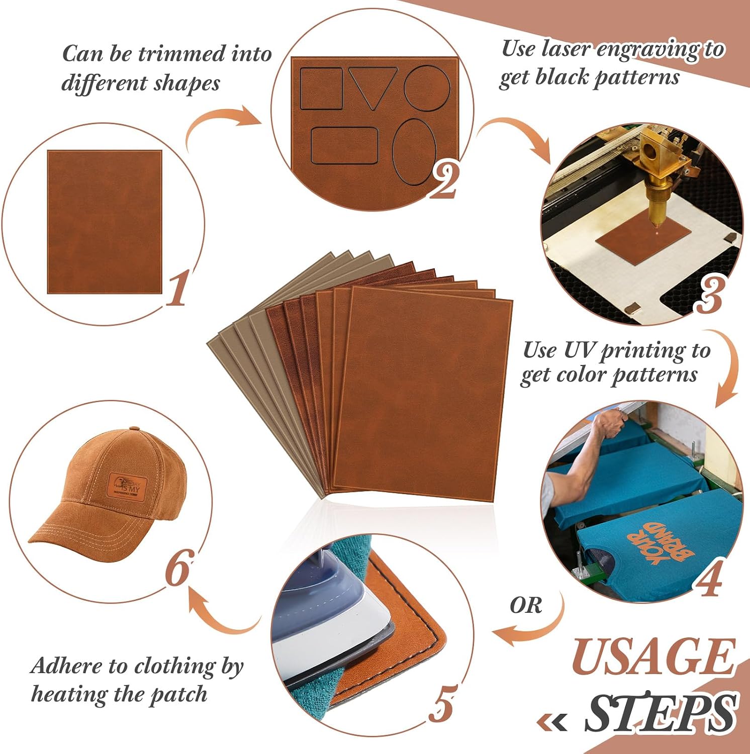 10 Pcs Laserable Leatherette Sheets 12.6 x 10.2 Inch Faux Leather Hat Patches Blank Laser Engraving Leather Sheets with Adhesive Backing for Hat Cap DIY Crafts Material Supplies(Retro Color)