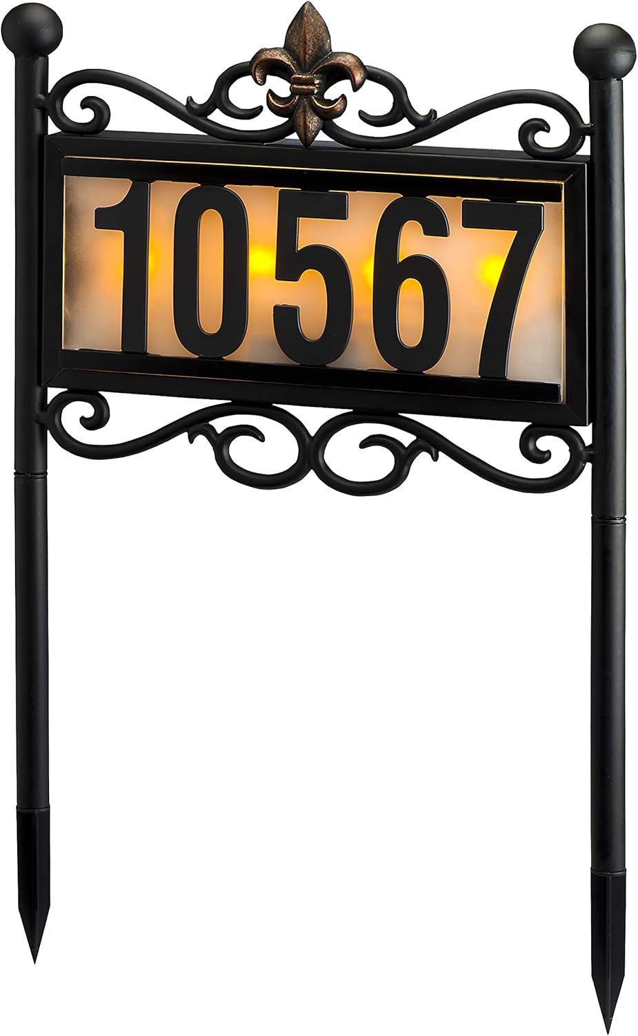 Natures Mark Solar Power Lighted House Numbers Address Stake Sign - LED Illuminated Outdoor Metal Light Up House Number Sign Decor for Home Yard Street (Metal Stake)