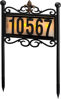 Natures Mark Solar Power Lighted House Numbers Address Stake Sign - LED Illuminated Outdoor Metal Light Up House Number Sign Decor for Home Yard Street (Metal Stake)