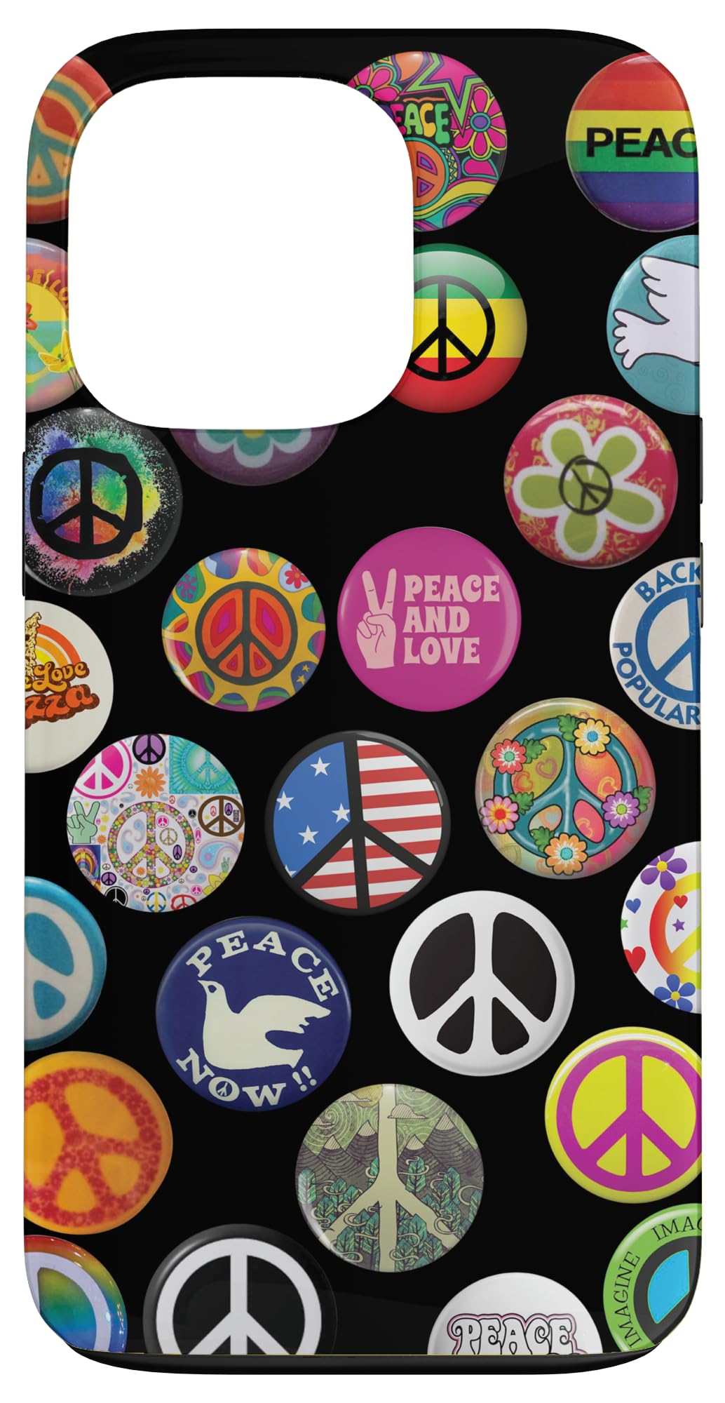 Peace Sign Buttons Vintage Hippie Retro 60s 70s Case for iPhone 13 Pro