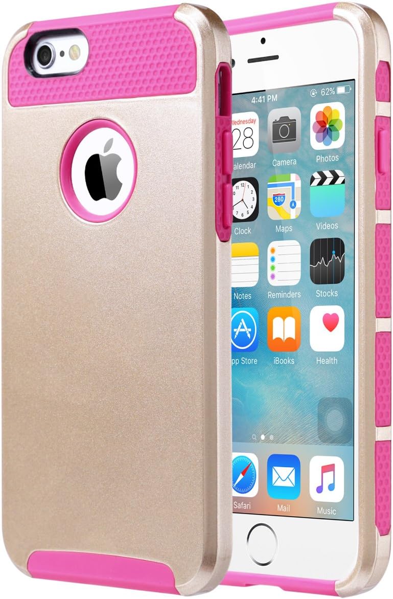 ULAK iPhone 6s Case, iPhone 6 Case, Colorful Series Slim Hybrid Dual Layer Scratch Resistant Hard Back Cover Shock Absorbent TPU Bumper Case for Apple iPhone 6/6s 4.7 inch (Gold/Rose Red)