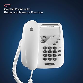 Motorola CT1 Corded Telephone – 3 Direct Dial Keys, 10 Memories, Mute Function, Missed Call LED Indicator, Wall Mountable, Ideal for Home or Office