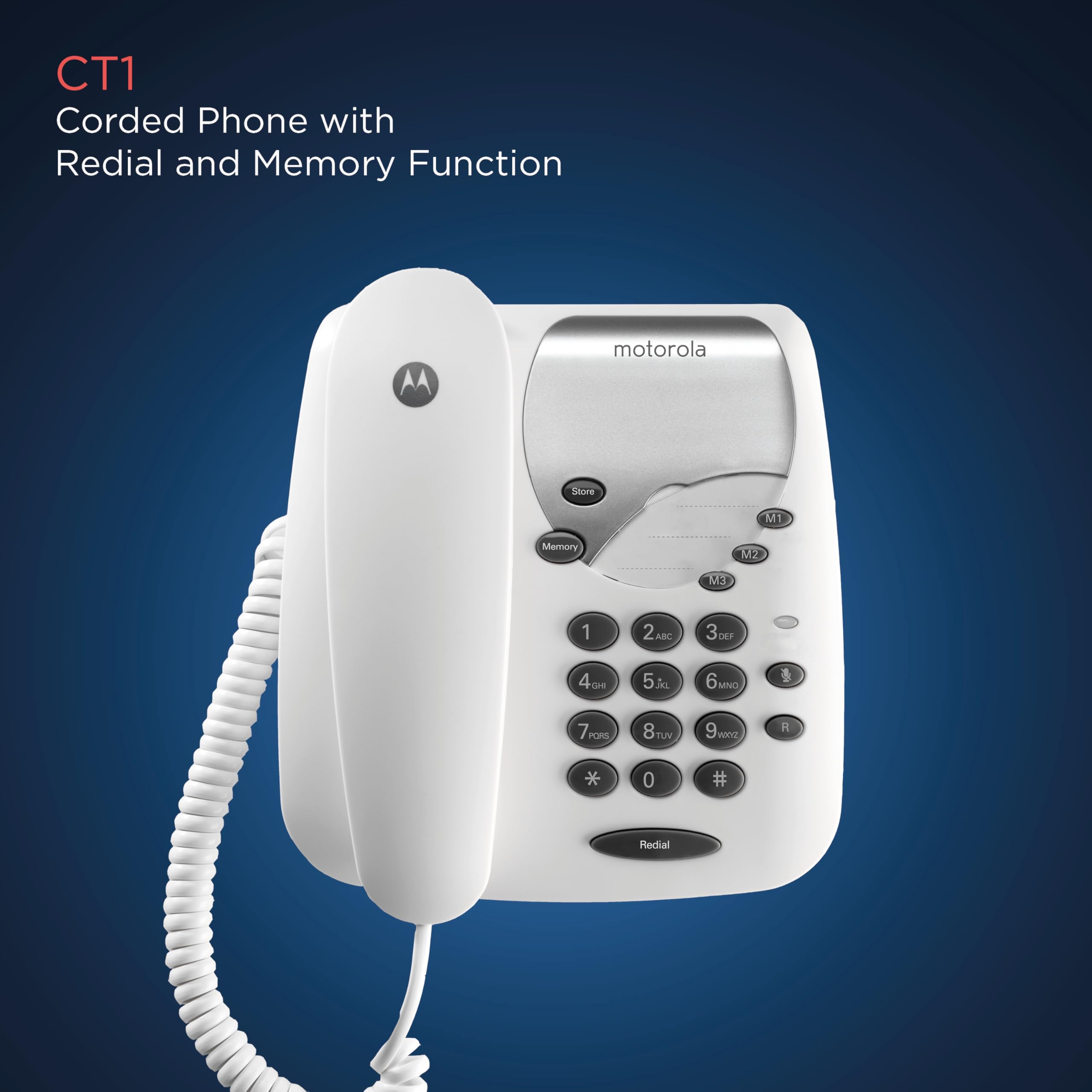 Motorola Voice - CT1 Teléfono con Cable, Llamadas con Cable, Conexiones sin Interrupción, Función Mute - Color Blanco