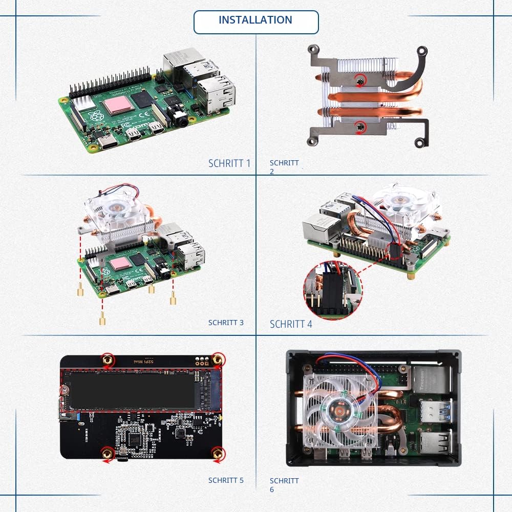 GeeekPi Aluminium NAS Gehäuse mit Ice Tower Kühler,M.2 SATA SSD Adapterplatine, Passive Gehäuse mit 4007 Ultra-Quiet PWM Lüfter für Raspberry Pi 4 Model B 2GB 4GB 8GB