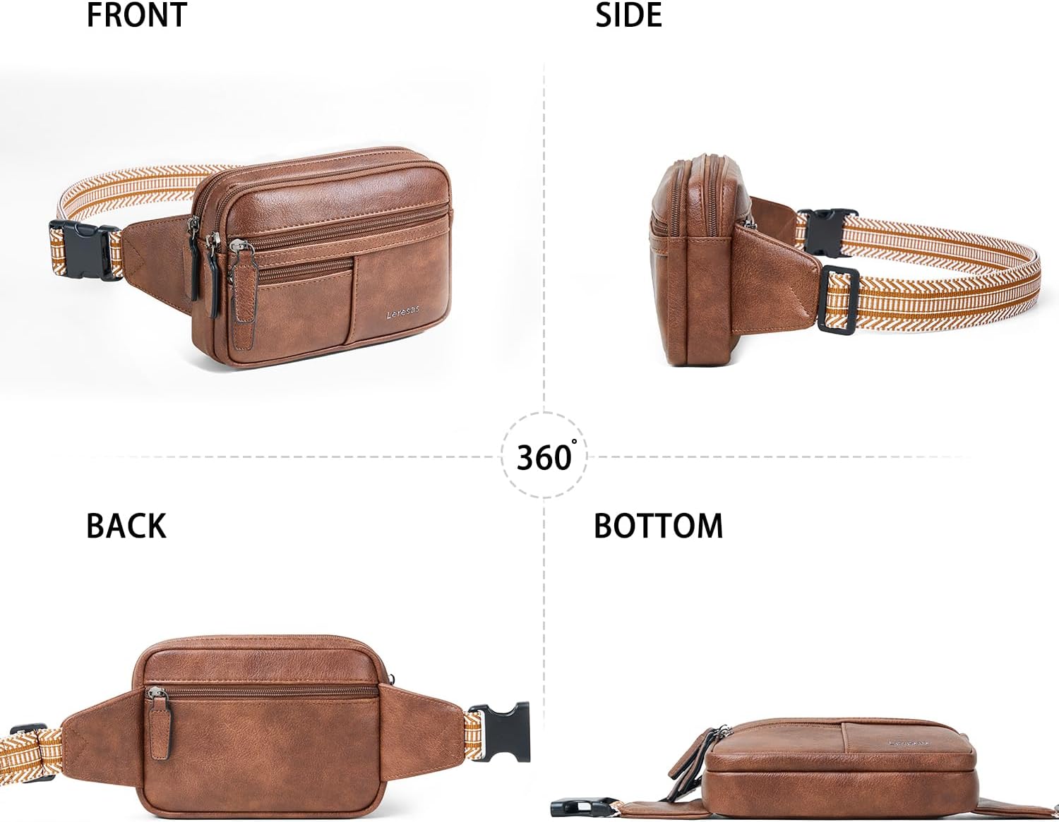 Fanny Packs for Women Vegan Leather Belt Bag Chic Cross Body Waist Pack Waist Purse for Travel Hiking Running Brown - Image 4