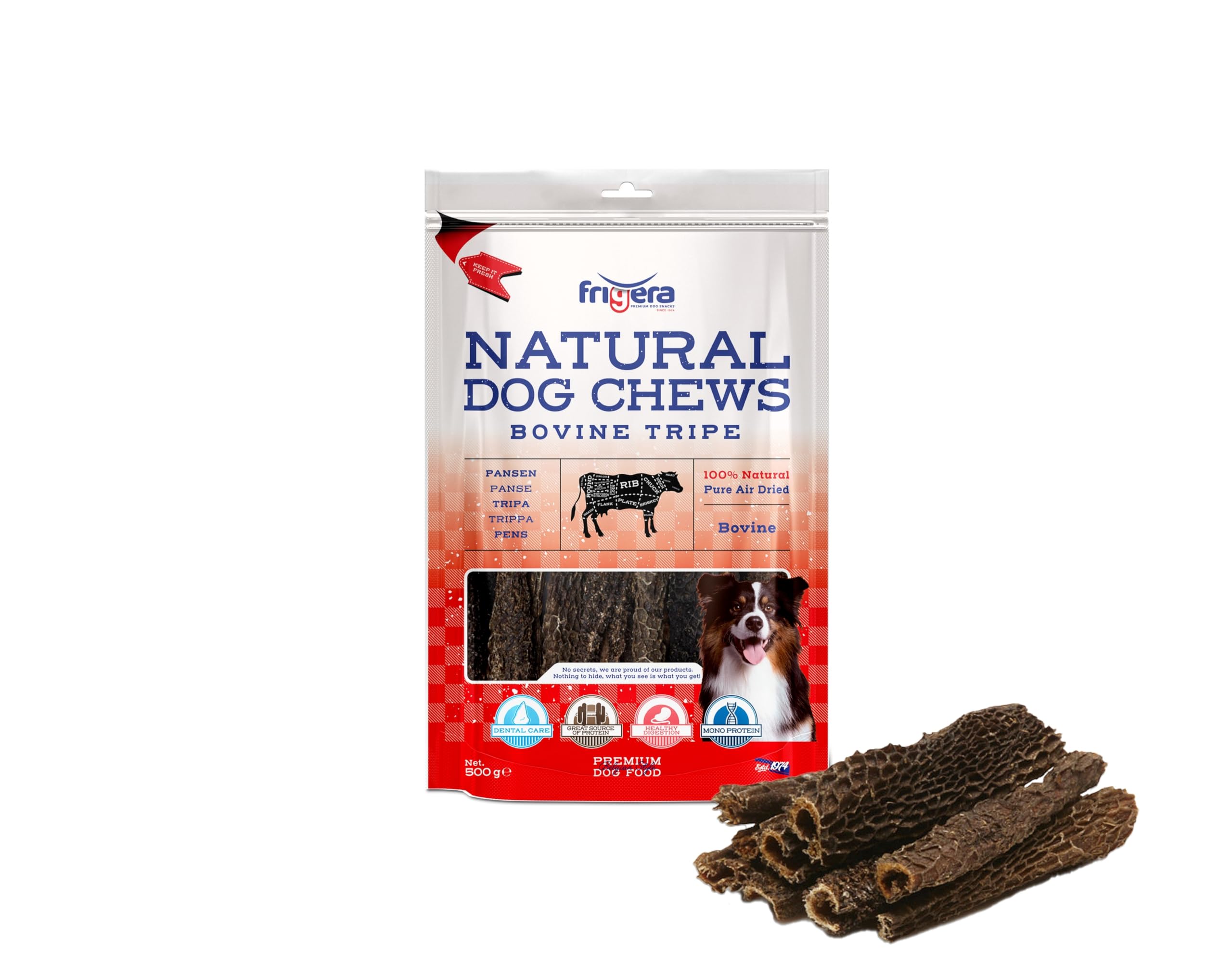 Frigera Bovine tripe 500g – Beef, Natural dog snacks, Protein-rich, Gluten- and Grainfree, No additives