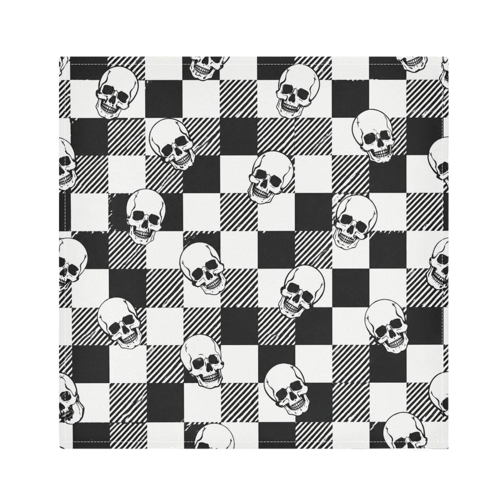 Ttgoth Skull Plaid Cloth Napkin Set of 4 Washable & Reusable Dinner Napkins for Dining Table, Banquets, Wedding, Party, 50x50 cm