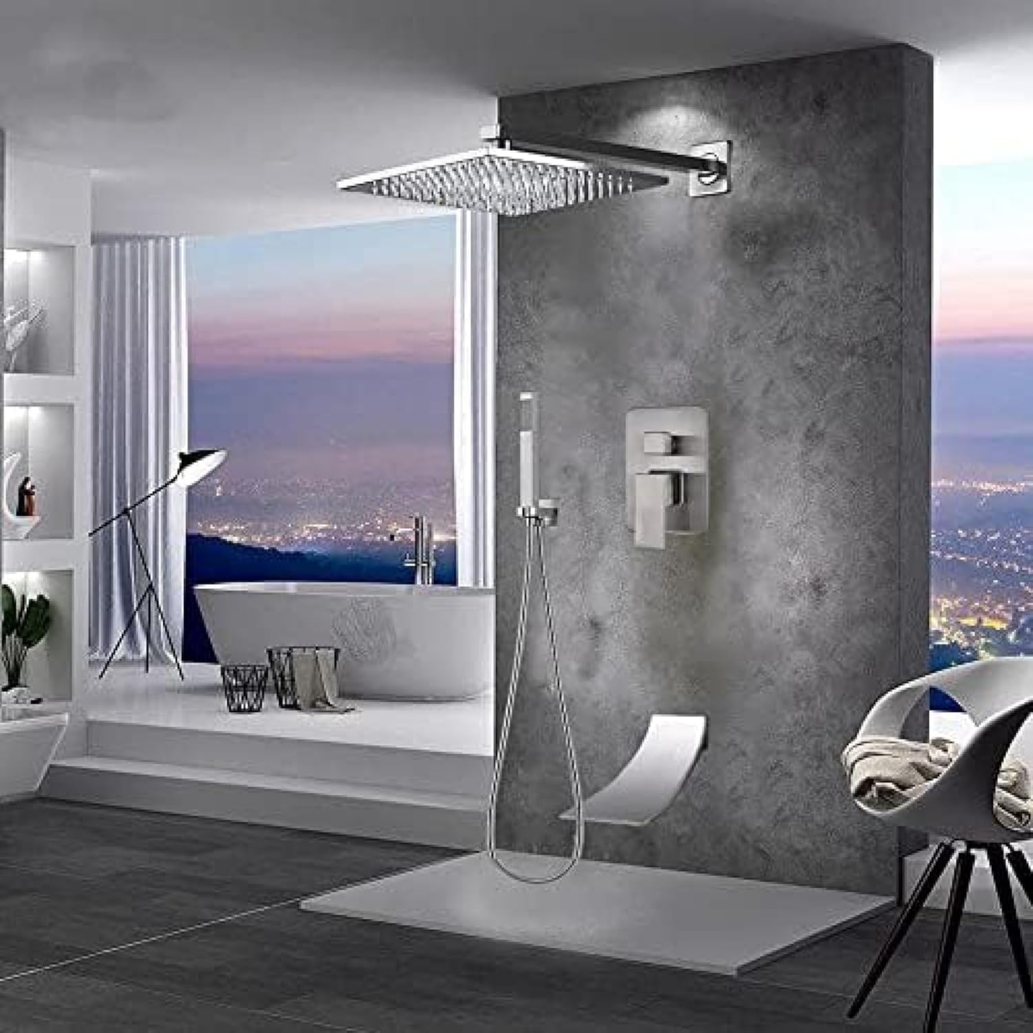 Shower Panel Waterfall Rain Shower Faucet Set SPA Massage Jet Bath Shower Column Temperature Display Mixer Tap Tower-F,L