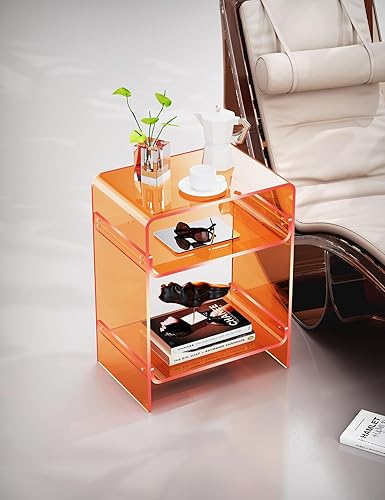 Miniatura 7 de Mesa auxiliar de acrílico para tocadiscos con estante de almacenamiento, mesa auxiliar transparente (naranja, 17.7 x 22.8 x 11.8 pulgadas)