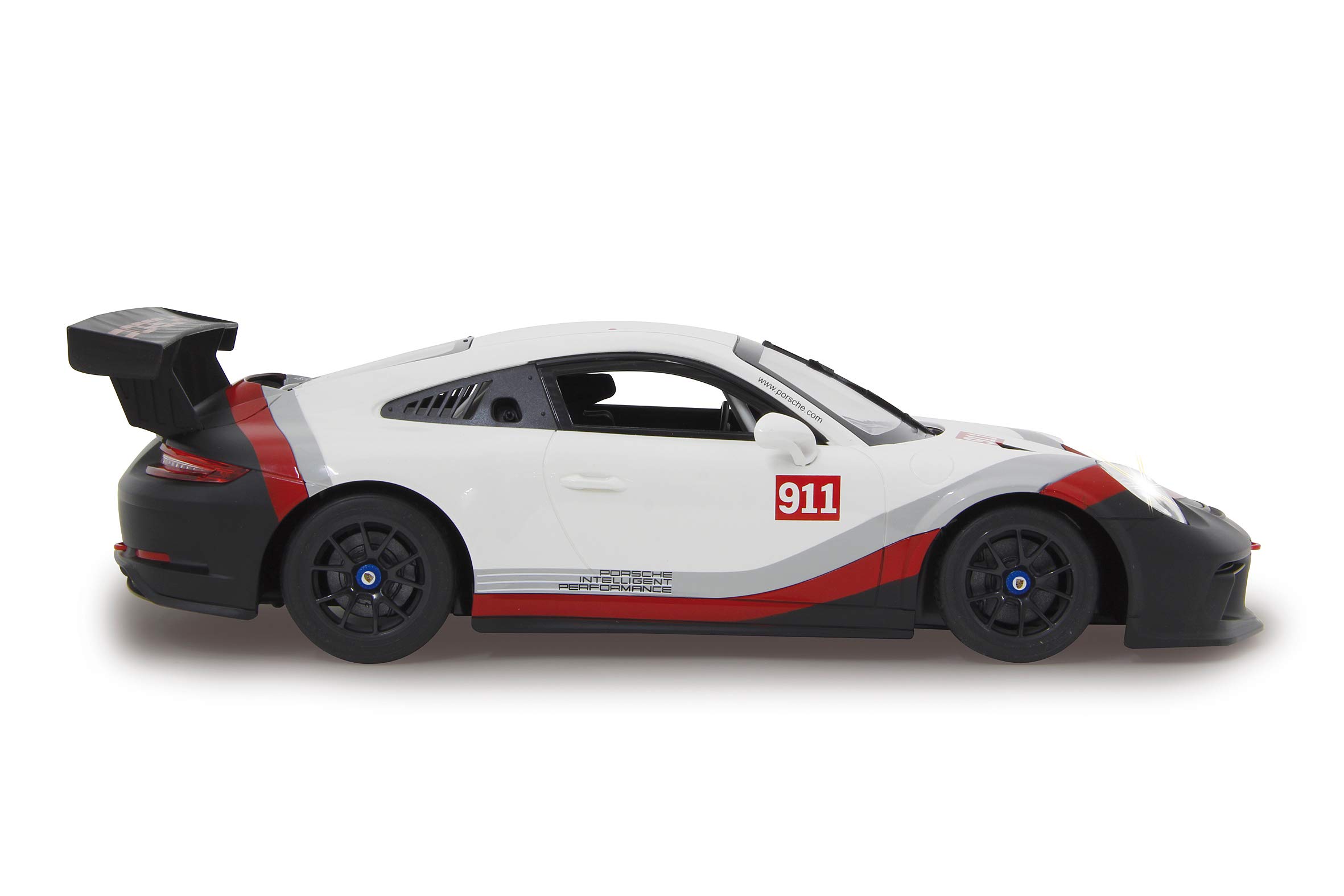 JAMARA 405153 – Porsche 911 GT3 Cup 1:14 biały 27 MHz – samochód RC na oficjalnej licencji, ok. 1 godzina, 11 km/h, idealnie odwzorowane szczegóły, szczegółowe wnętrze, wysokiej jakości wykonanie, światło LED