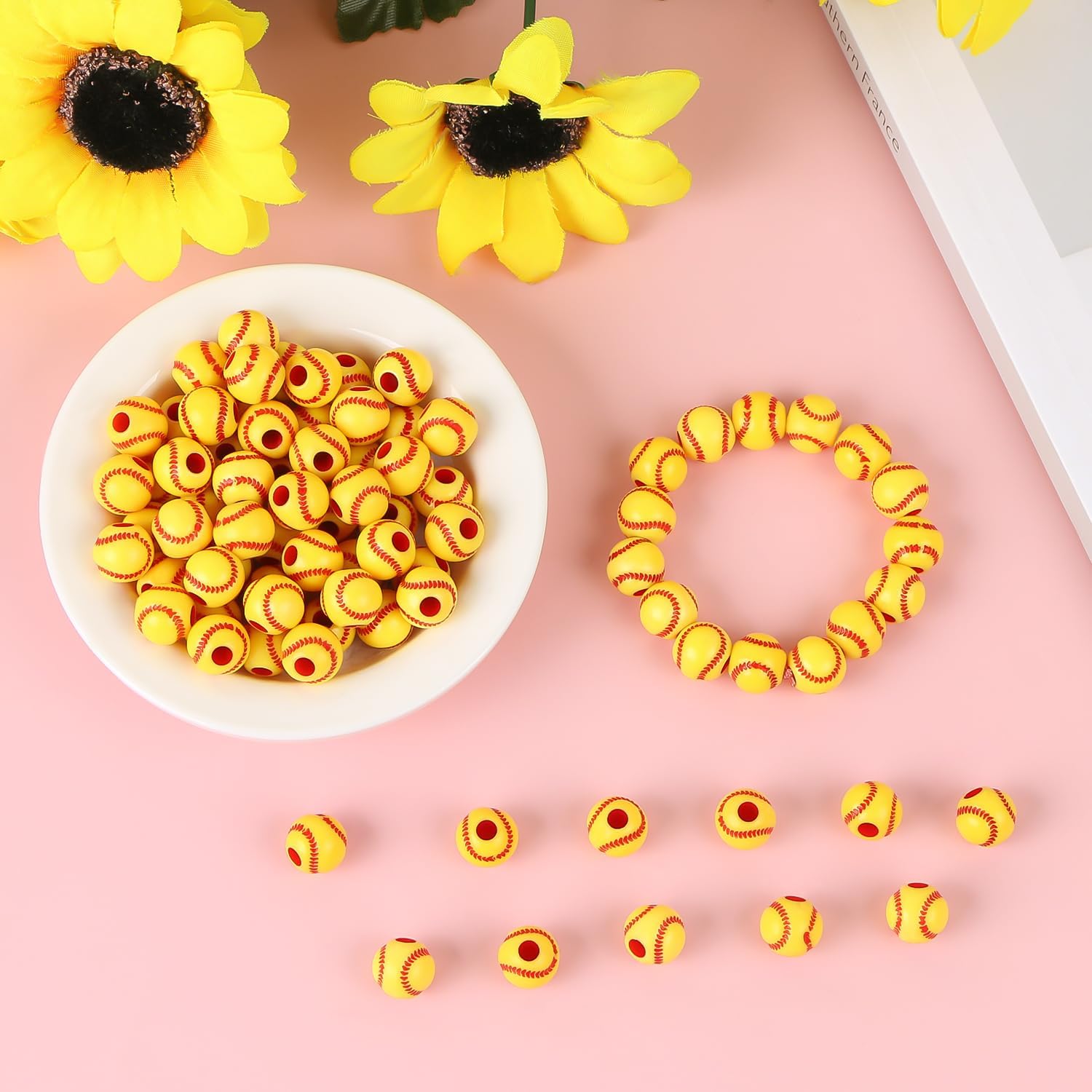 100pcs Baseball Beads with 5.5 Yard Elastic Rope,Acrylic Softball Beads Sports Bead DIY Spacer for Necklace Bracelet Keychains Handmade Jewelry Making Accessories Craft Supplies,12mm(Baseball)
