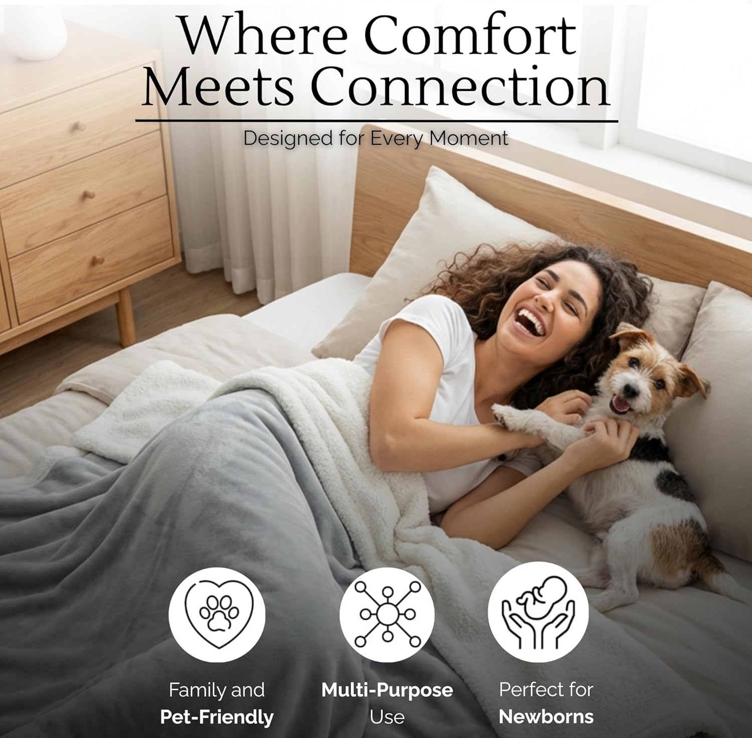 Waterproof Blanket for Bed Intimacy (80"x 60" Queen Size) Reversible Fleece | Sherpa, Love Blanket, Water Proof TPU Stain Proof Couch Furniture Mattress Winter Large Dog Bed Cover - Gray - Image 4