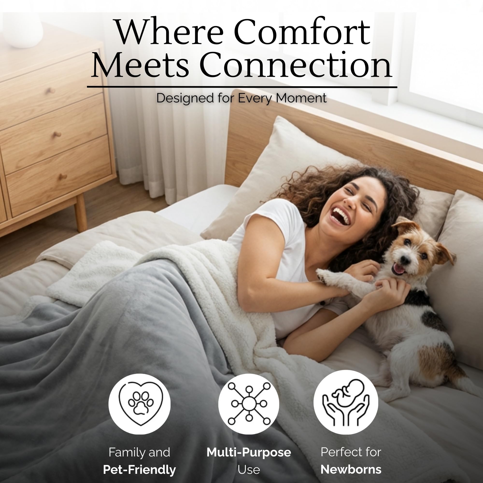 CREW FLX Waterproof Blanket for Bed Intimacy (80"x 60" Queen Size) Reversible Fleece | Sherpa, Love Blanket, Water Proof TPU Stain Proof Couch Furniture Mattress Winter Large Dog Bed Cover - Gray: Gray Sherpa Fleece 80 x 60 inch