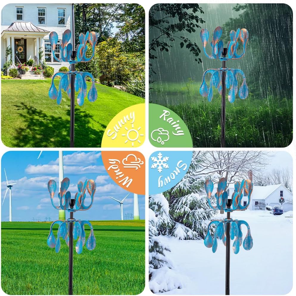 Wind Spinners Outdoor Metal Wind Spinner with Stakes,360 Degrees Rotating Kinetic Wind Sculptures & Spinners for Garden Lawn Backyard Patio Decor