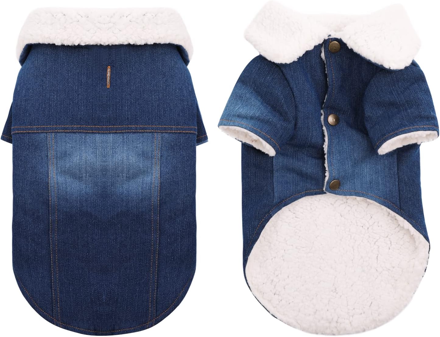 Preferhouse Dog Denim Jacket for Cold Weather, Two-Legged Puppy Kitten Clothes Pet Warm Cotton Coat Small Dog Thick Garments with Furry…