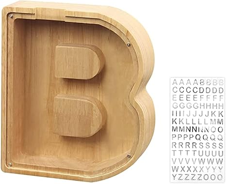 Amazon Com Maidehoo Letter Shaped Piggy Bank Wooden Transparent Ornaments Can Be Used For Home Decoration Easy For Children To Store Coins B Everything Else
