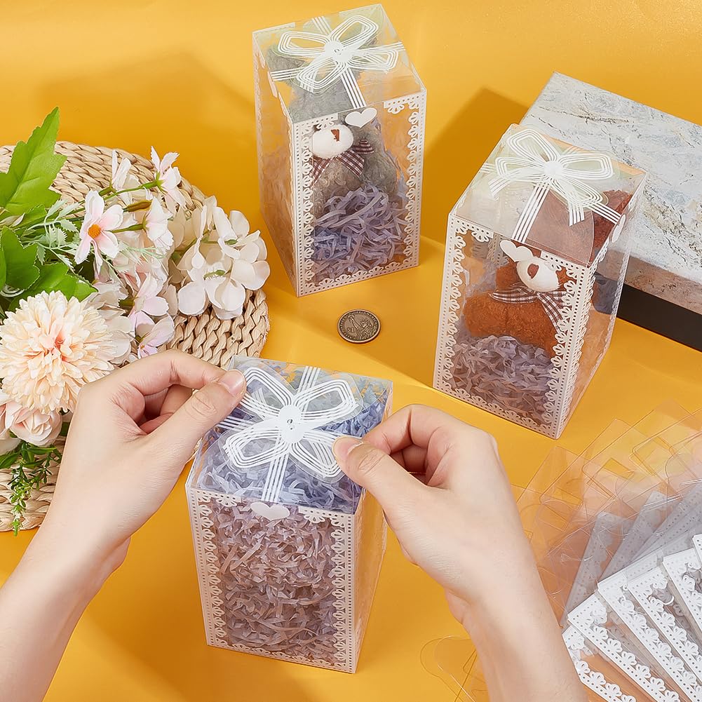 BENECREAT 50 pz 8x8x15cm Scatole Portaconfetti In PVC, Scatole Trasparenti per Bomboniere con Motivo A Fiocco Rettangolare per Caramelle e Cioccolatini, Confezione Regalo per Festival