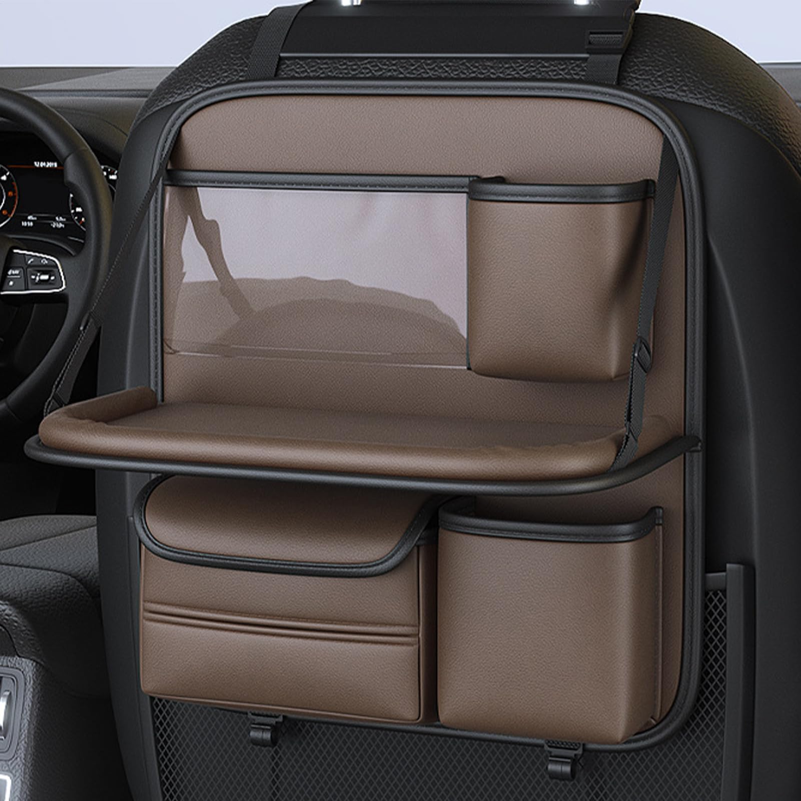 Opilroy dietro Organizzatore per seggiolino auto - Borsa portaoggetti | posteriore per seggiolino auto con piano pieghevole | Organizer per zaino con porta bicchiere, supporto per tablet, tasca