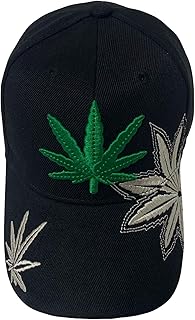 Unisex Marijuana Leaf Embroidered Dad Hat Adjustable Green Leaf Design Baseball Cap