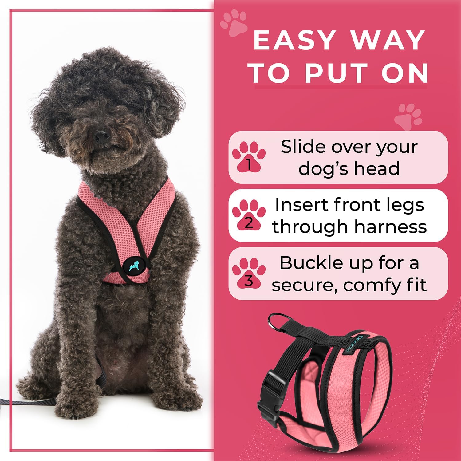 Gooby Comfort X Head-in Harness – Small Dog Harness for Toy Breeds (5–9 lbs), Pink, Small
