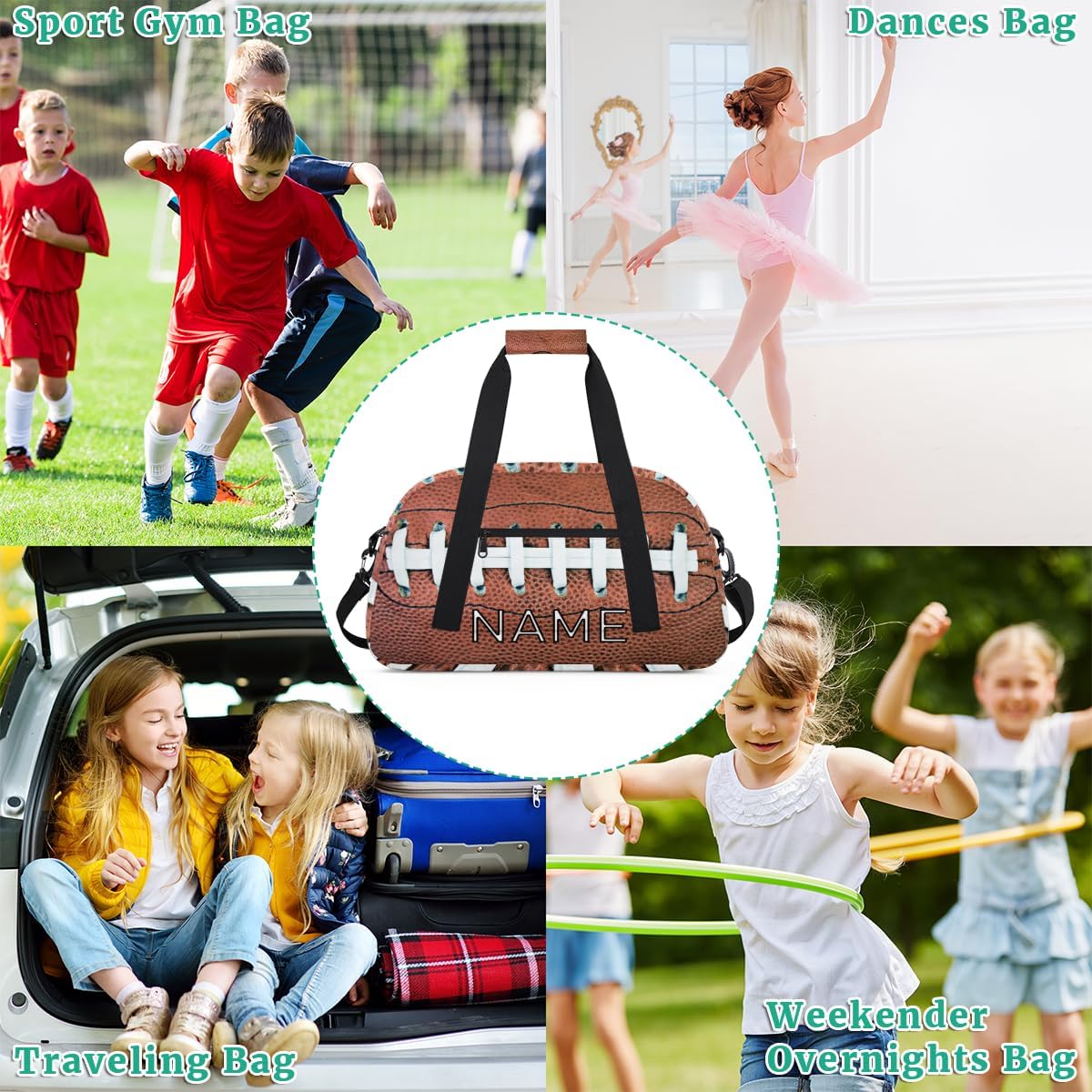 Personalized Kids Duffel Bag for Girls Boys Traveling American Football Laces Small Sport Gym Bag Custom Overnight Weekender Tote Bag Carry on Teen Dance Bag for Gymnastic Ballet - Image 7
