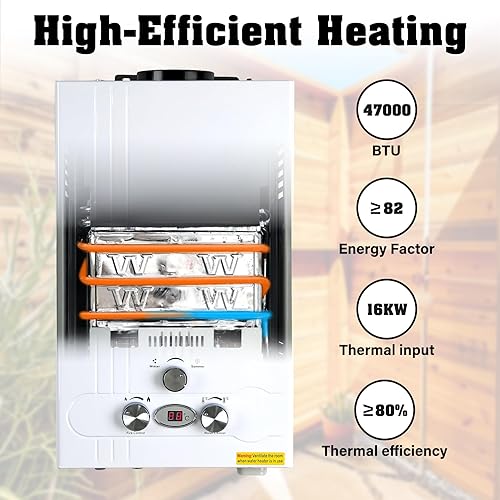 Miniatura 9 de Tengchang Calentador de agua caliente de gas propano LPG de 18 L sin tanque con pantalla digital con ducha