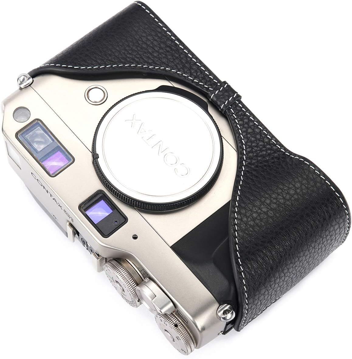 Contax G1 Case, BolinUS Handmade Genuine Real Leather Half Camera Case Bag Cover for Contax G1 Camera with Hand Strap (Black)