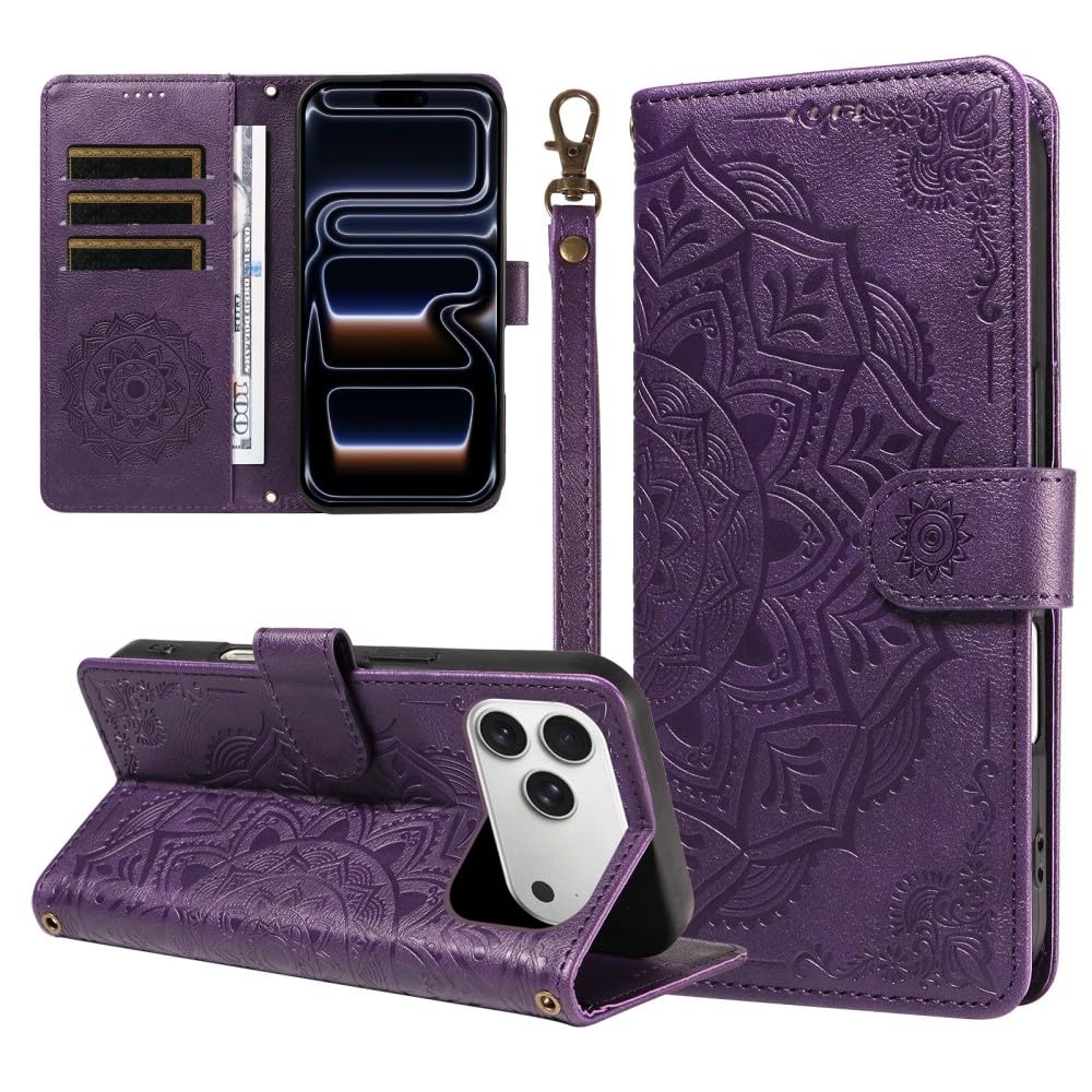 Housse de protection iPhone 16 Pro violette en cuir fini premium à rabat - 7