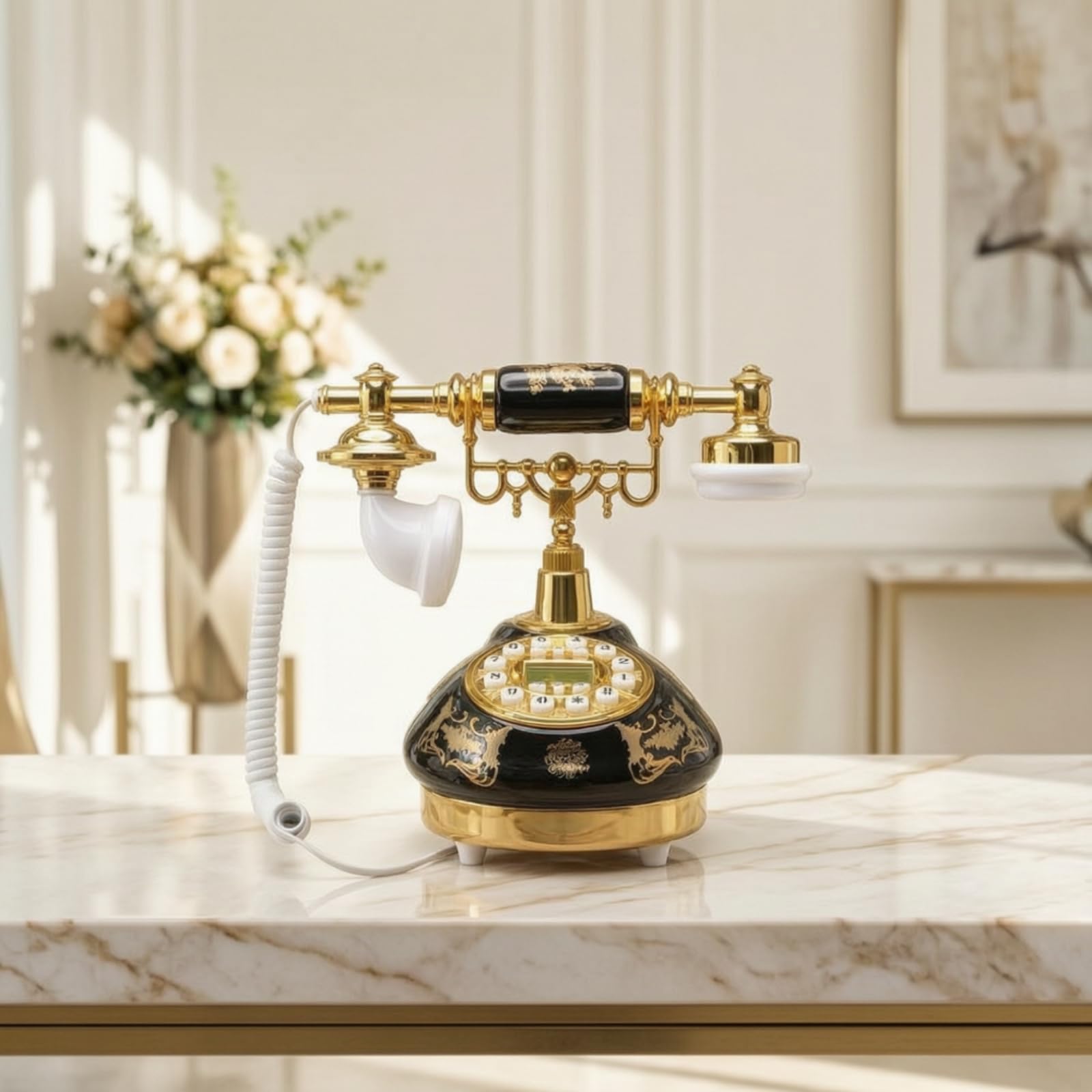 Colcolo Teléfono de Cerámica Antiguo Teléfono Retro Teléfono Fijo Teléfono Decorativo con Estética Nostálgica y Carácter de Material Cerámica y Metal Adecuado