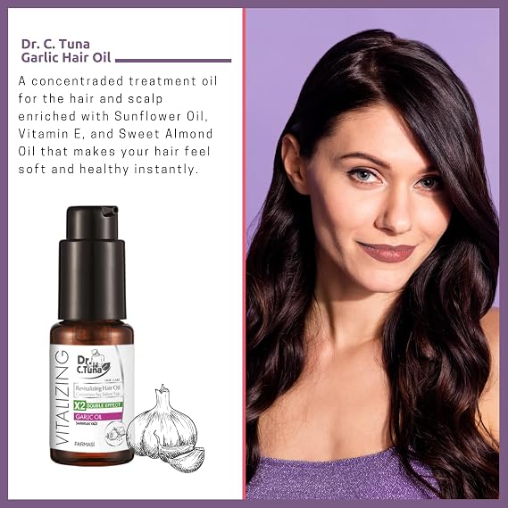 Farmasi Dr. C. Tuna Vitalizing Garlic Oil, All Hair Types, 1 fl oz | Hair Growth Oil for Thicker Longer Fuller, Prevent Hair Loss and Thinning, All Natural Vitamin Rich Treatment, Dry Hair Care