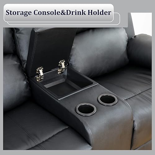 Miniatura 5 de Plithzy Juego de sofá reclinable de cuero regenerado, juego de 2 piezas de muebles de sala de estar, juego de sofá reclinable de cuero y silla con