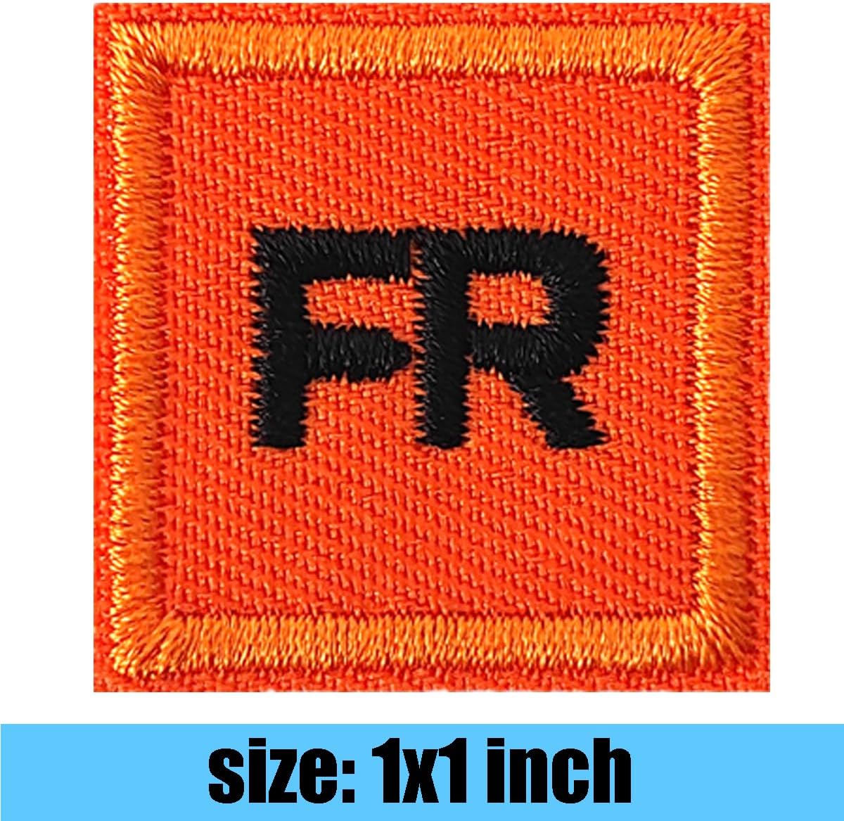 FR Patches for Clothing – 10 Pack Orange Embroidered Iron-On or Sew-On Badges for Jackets, Jeans, Hats, Backpacks (1"x1")
