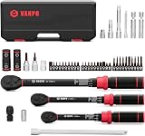 VANPO Clé Dynamométrique 1/4" & 3/8" & 1/2", 47 Pièces Kit de Clés Dynamométriques 1-25Nm, 5-60Nm, 20-220Nm, ±3% Précision, 72 Dents Tête à Cliquet Réversible, Pour Moto, Vélo, Voiture, Camion - 1