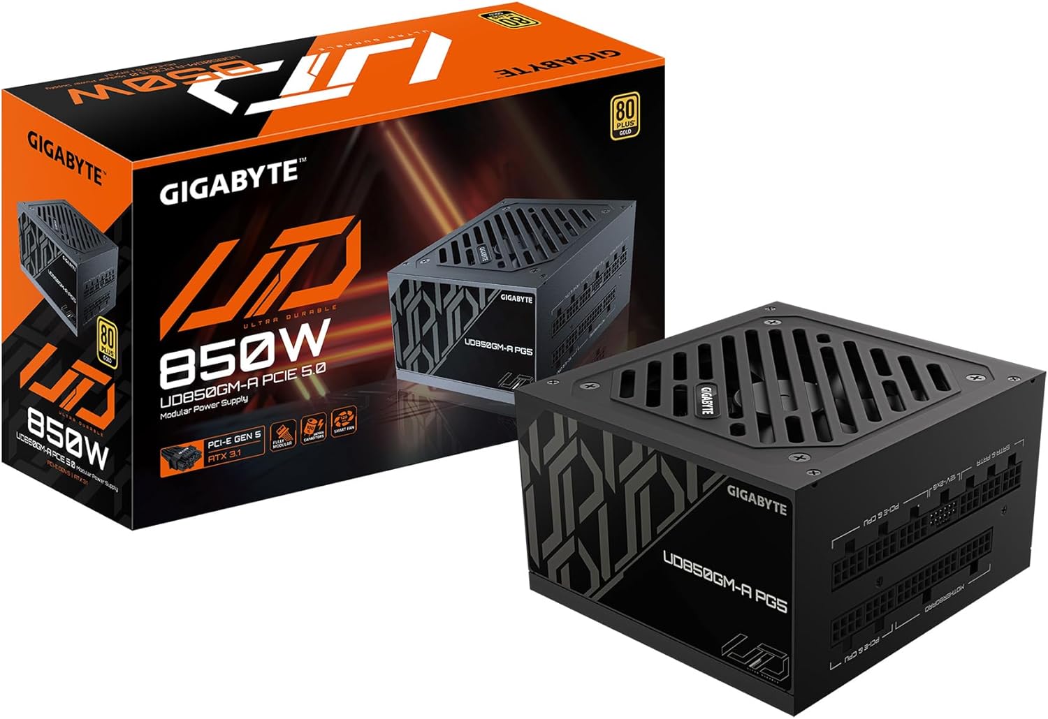 GIGABYTE 850W PSU - 80 Plus Gold Certified - PCie 5.0 and ATX 3.1 Ready - Fully Modular Power Supply (GP-UD850GM-A PG5)